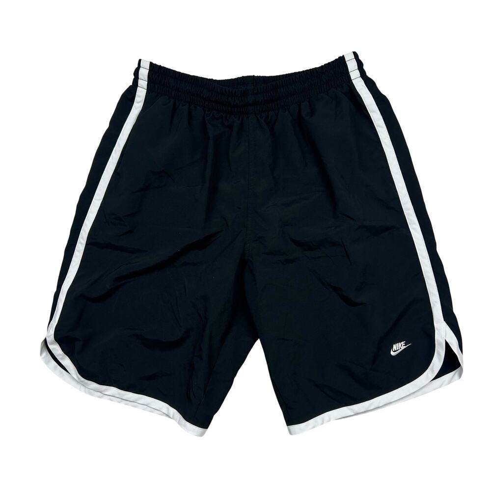 Vintage Y2K Nike Shorts Mens L Black White Swoosh Nylon Running Athletic